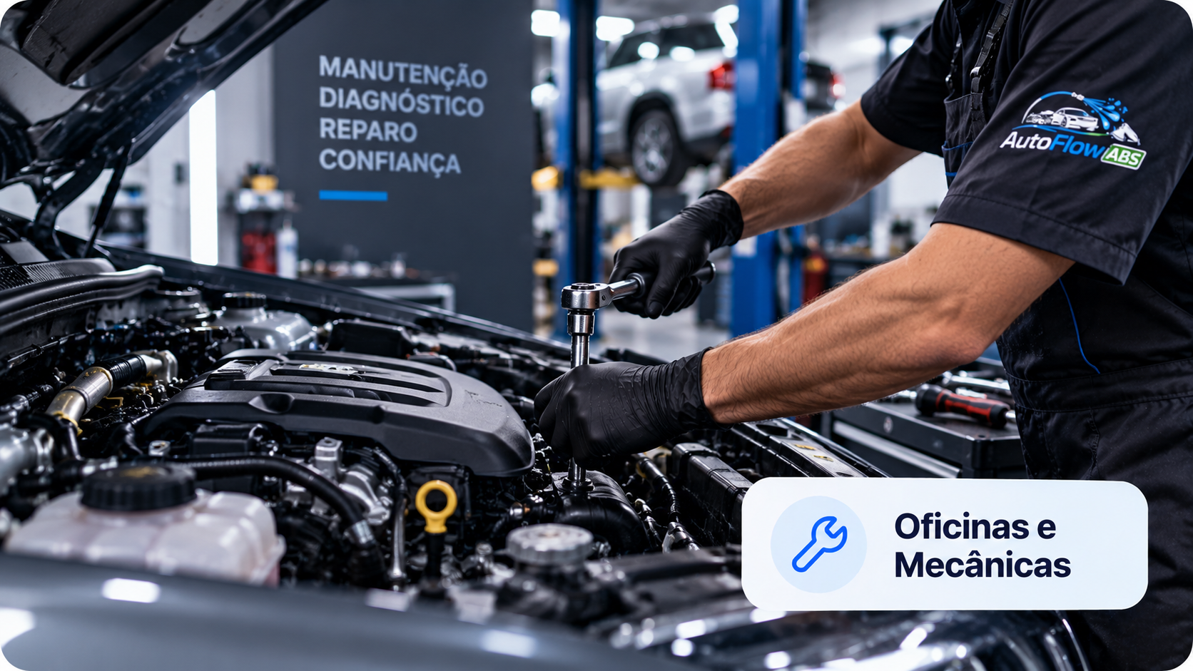 Mecânico realizando manutenção no motor de um automóvel